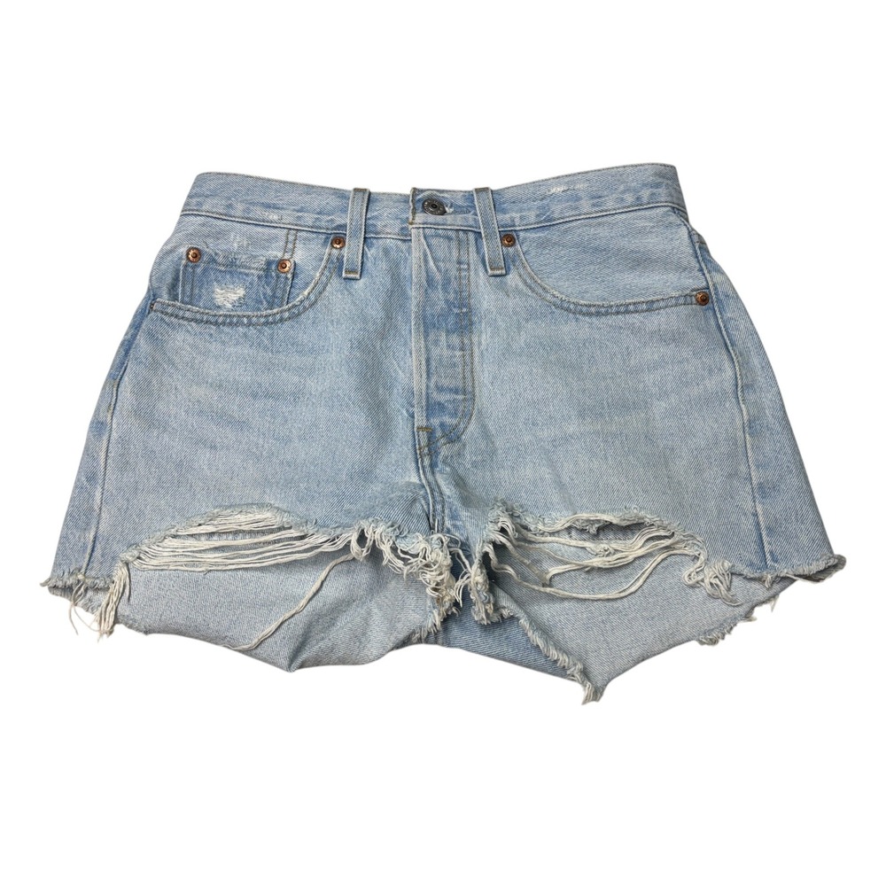 Levis‎ 501 Original Light Wash Distressed Denim Shorts Womens W26 L3 Button Fly